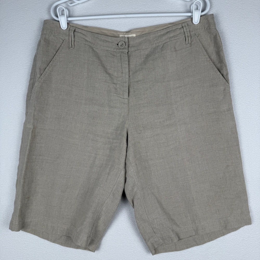 Eileen Fisher 100% Linen Chino Shorts Mens L Beige Casual Summer Coastal